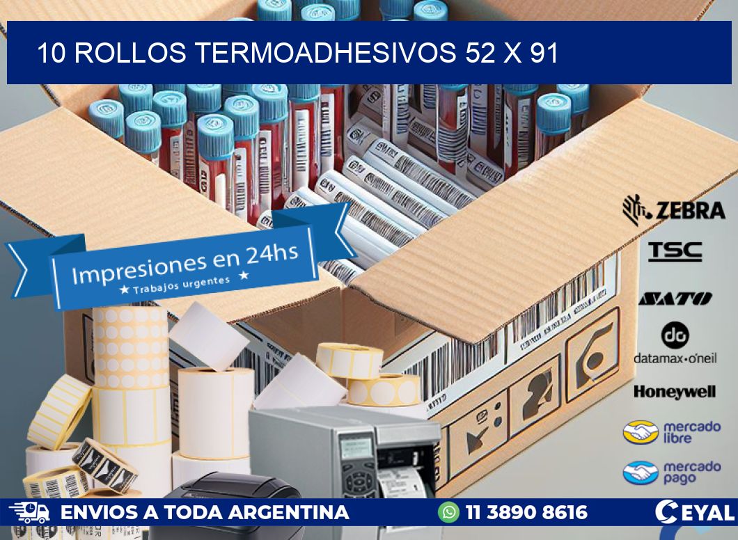 10 ROLLOS TERMOADHESIVOS 52 x 91