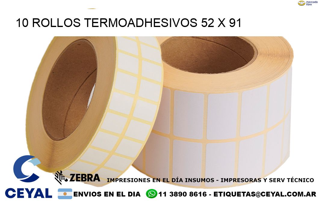 10 ROLLOS TERMOADHESIVOS 52 x 91