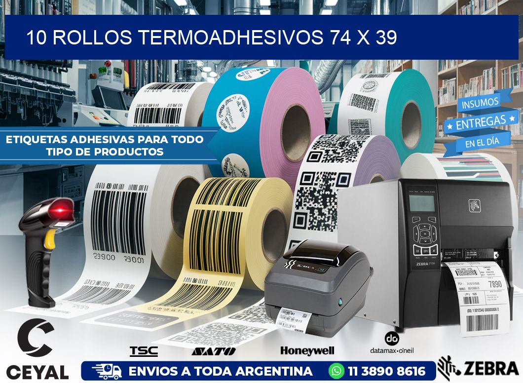 10 ROLLOS TERMOADHESIVOS 74 x 39