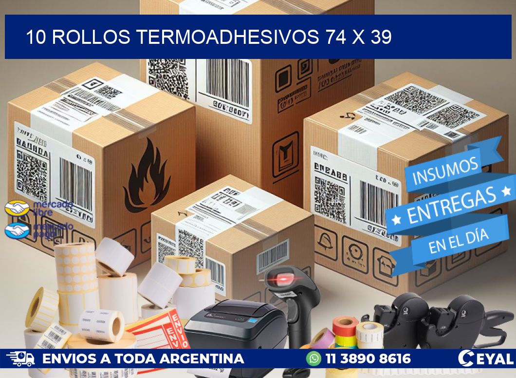 10 ROLLOS TERMOADHESIVOS 74 x 39