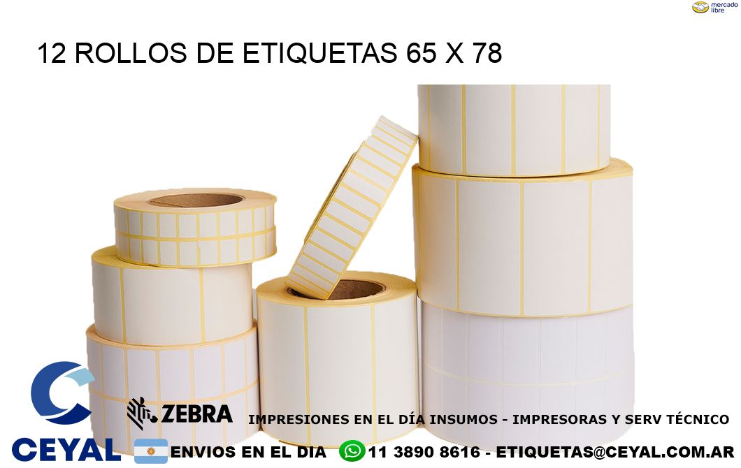 12 ROLLOS DE ETIQUETAS 65 x 78