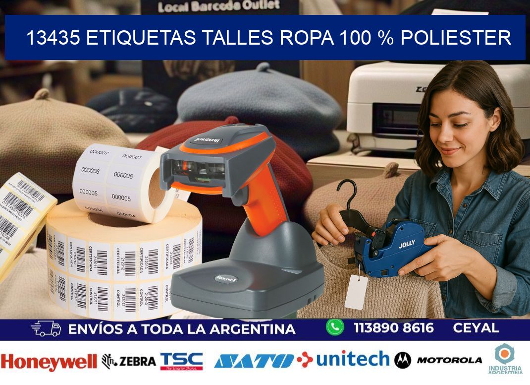 13435 ETIQUETAS TALLES ROPA 100 % POLIESTER