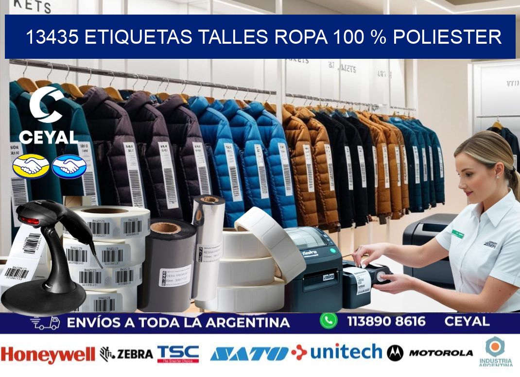 13435 ETIQUETAS TALLES ROPA 100 % POLIESTER