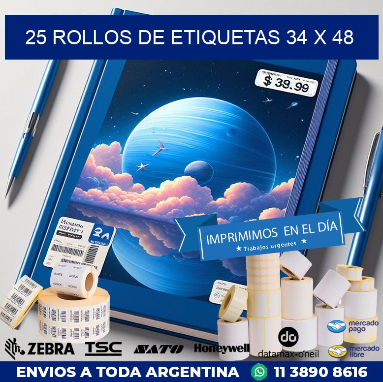 25 ROLLOS DE ETIQUETAS 34 x 48