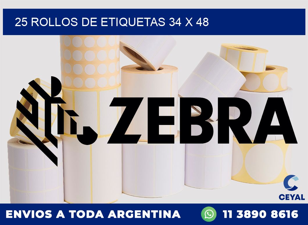 25 ROLLOS DE ETIQUETAS 34 x 48
