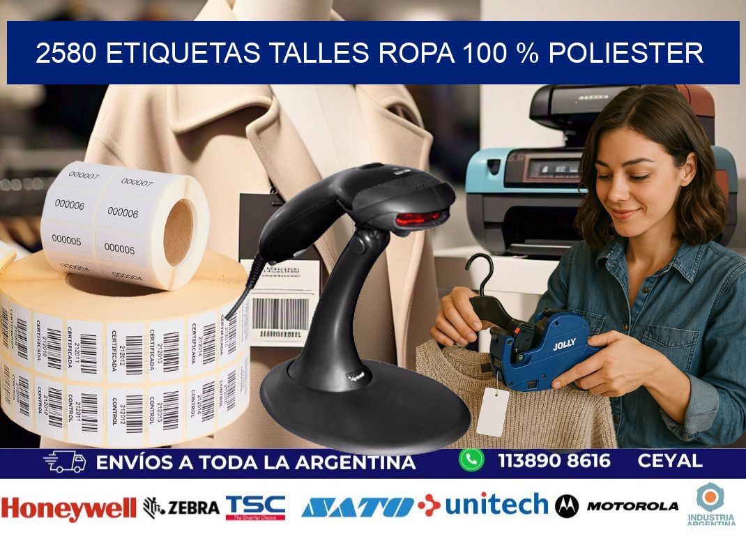 2580 ETIQUETAS TALLES ROPA 100 % POLIESTER