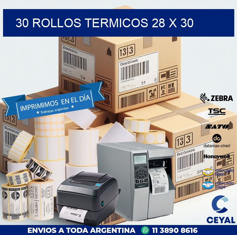 30 ROLLOS TERMICOS 28 x 30