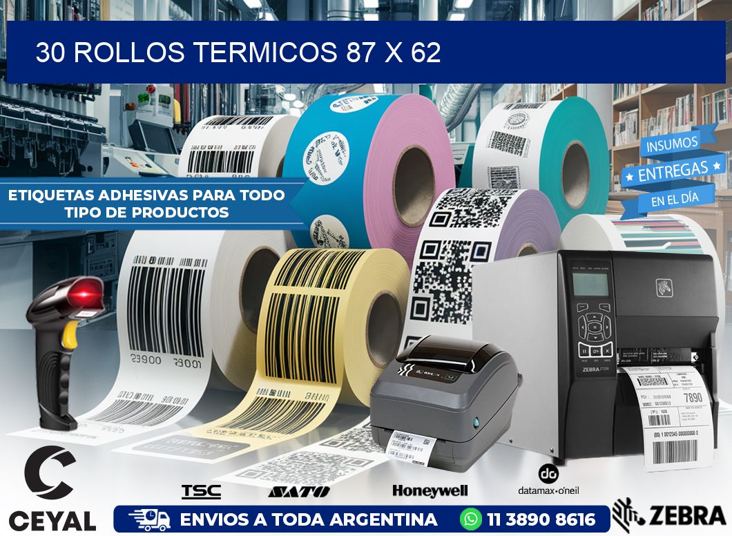 30 ROLLOS TERMICOS 87 x 62
