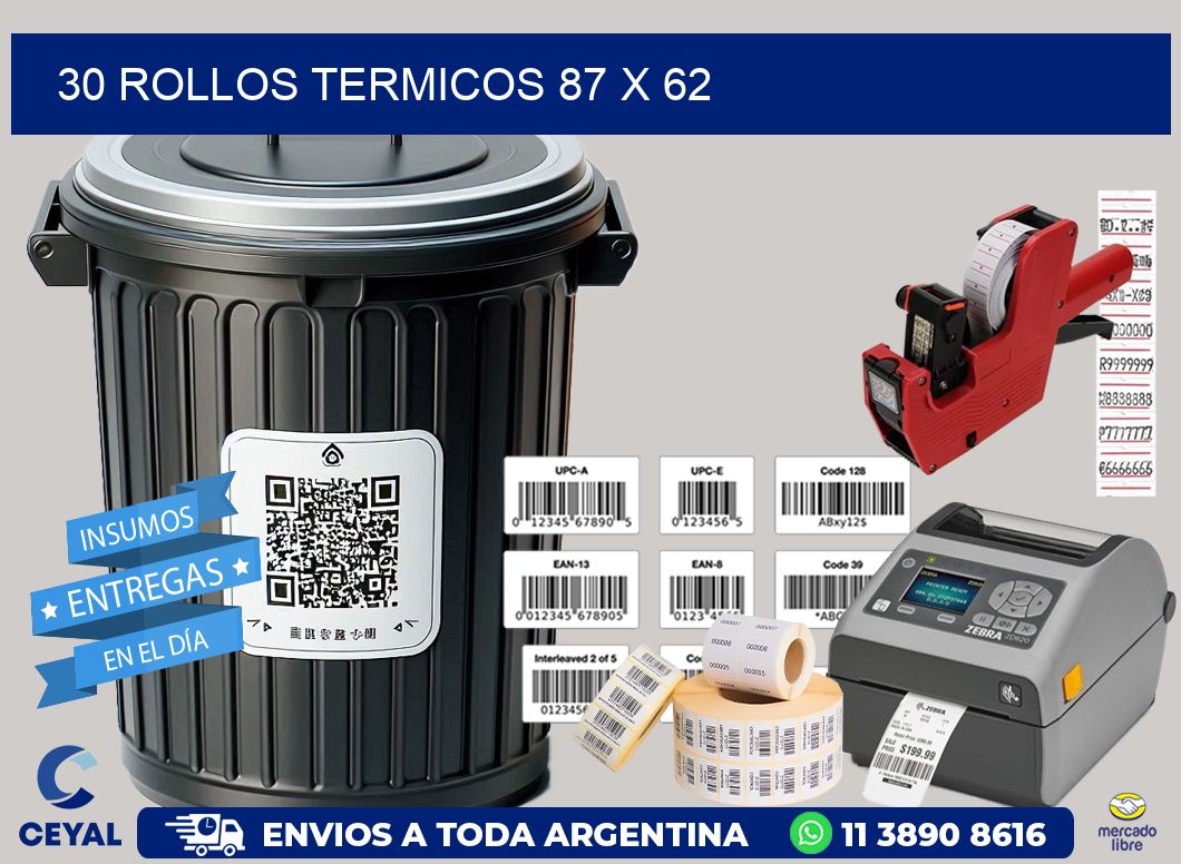 30 ROLLOS TERMICOS 87 x 62