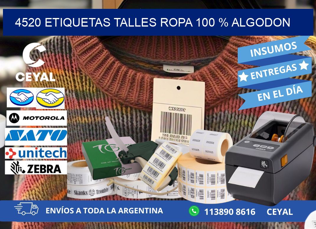 4520 ETIQUETAS TALLES ROPA 100 % ALGODON