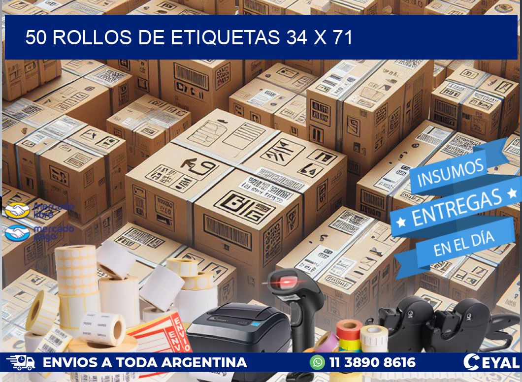 50 ROLLOS DE ETIQUETAS 34 x 71