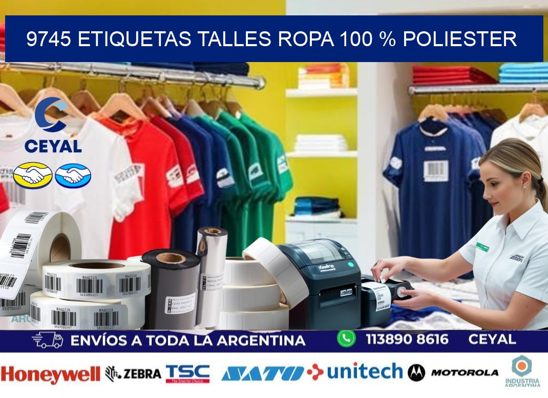 9745 ETIQUETAS TALLES ROPA 100 % POLIESTER