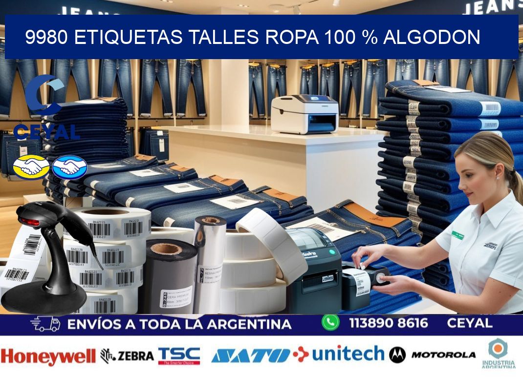 9980 ETIQUETAS TALLES ROPA 100 % ALGODON