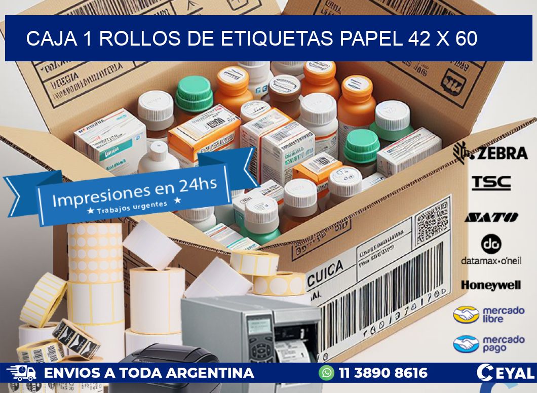 CAJA 1 ROLLOS DE ETIQUETAS PAPEL 42 x 60