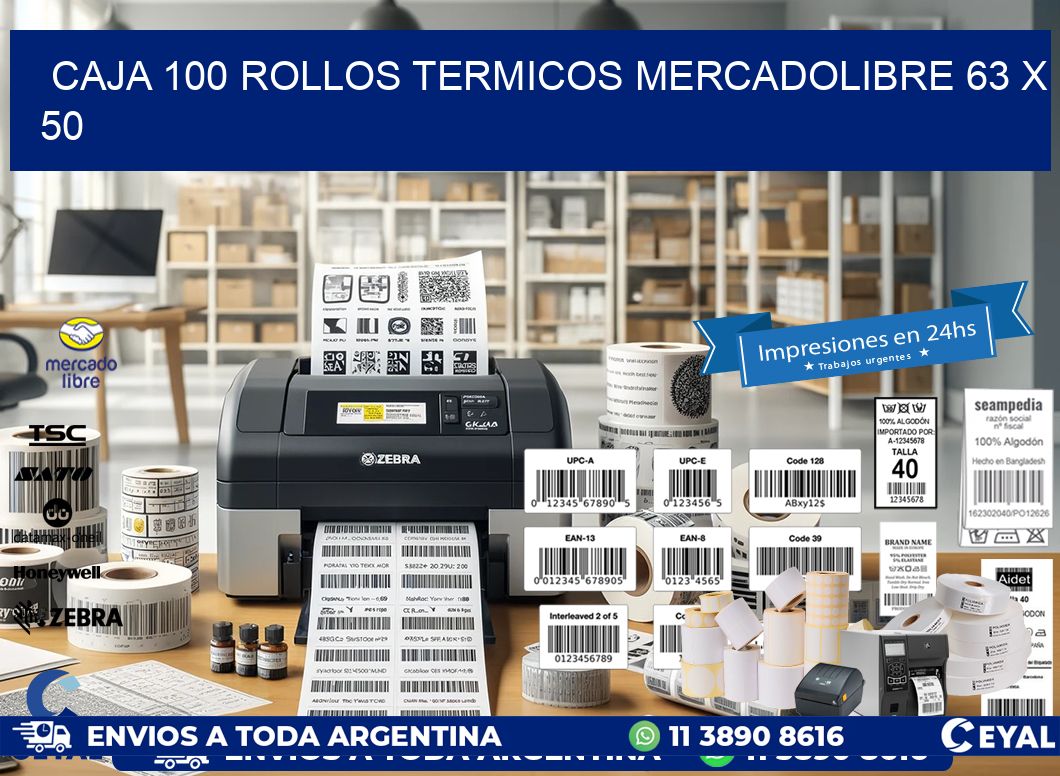 CAJA 100 ROLLOS TERMICOS MERCADOLIBRE 63 x 50