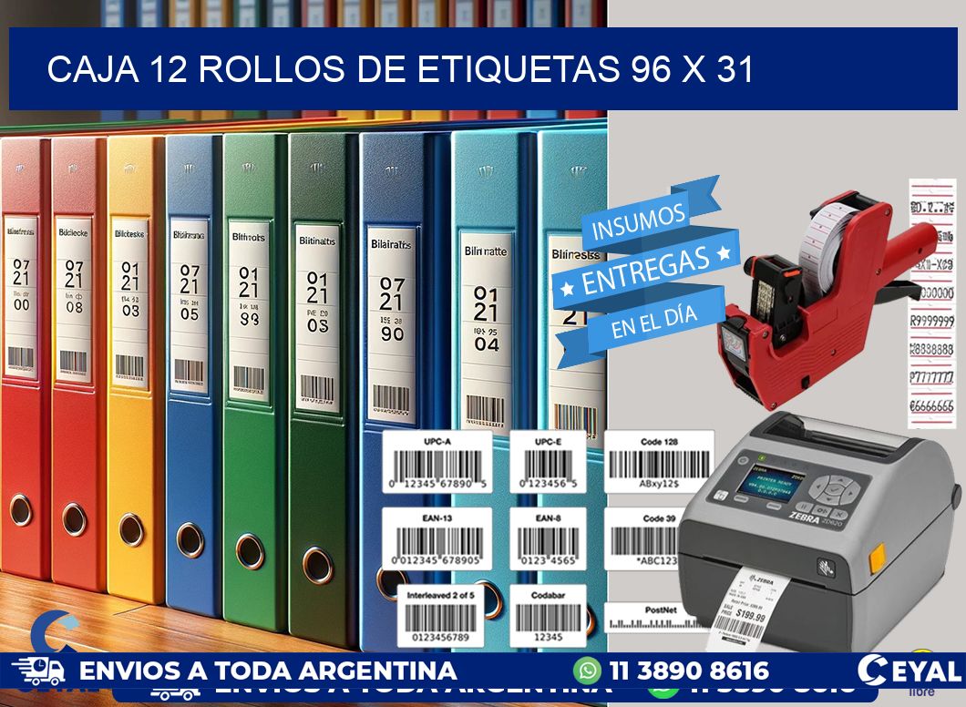 CAJA 12 ROLLOS DE ETIQUETAS 96 x 31