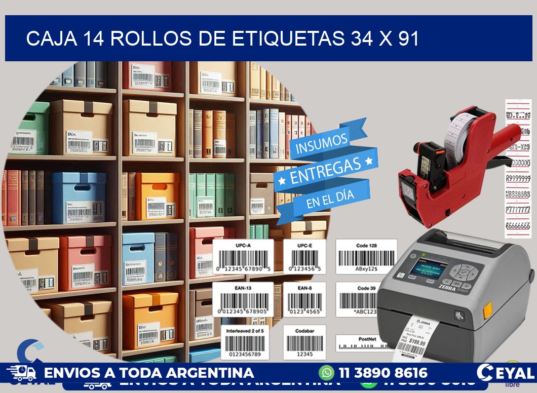 CAJA 14 ROLLOS DE ETIQUETAS 34 x 91