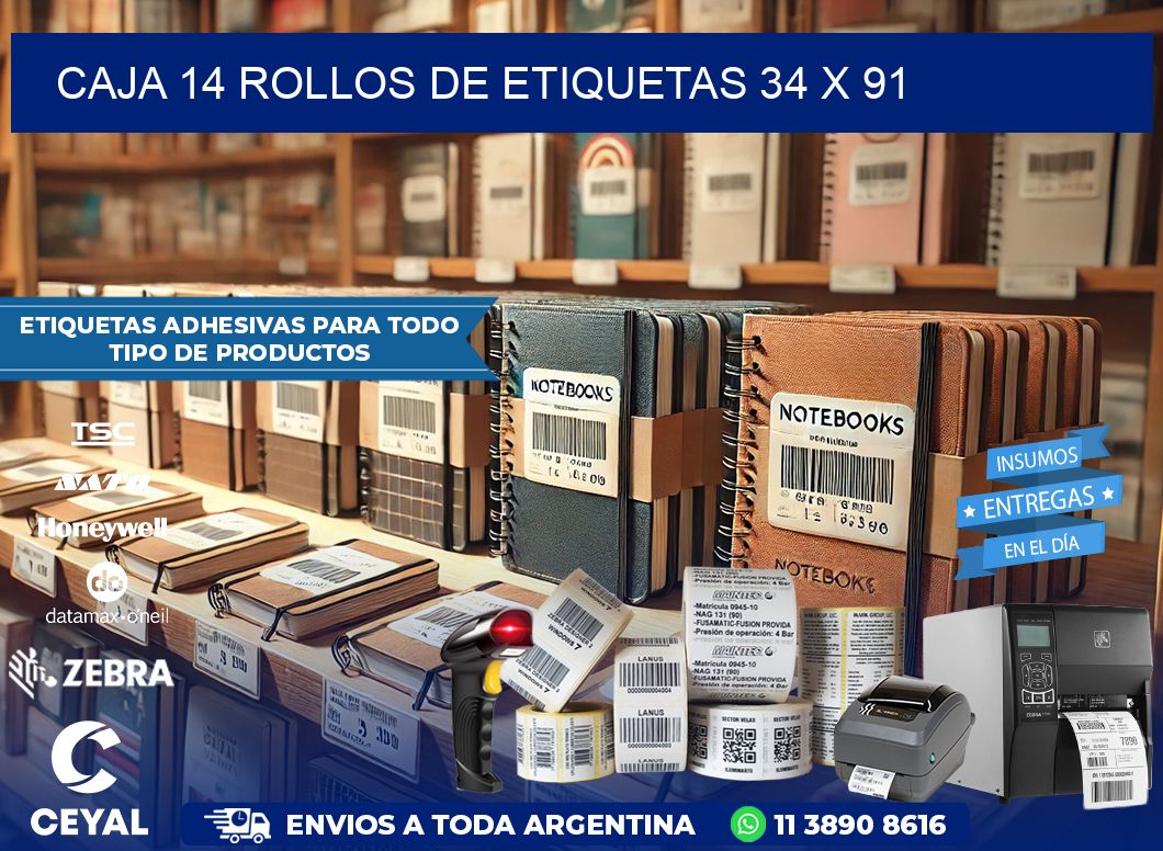 CAJA 14 ROLLOS DE ETIQUETAS 34 x 91