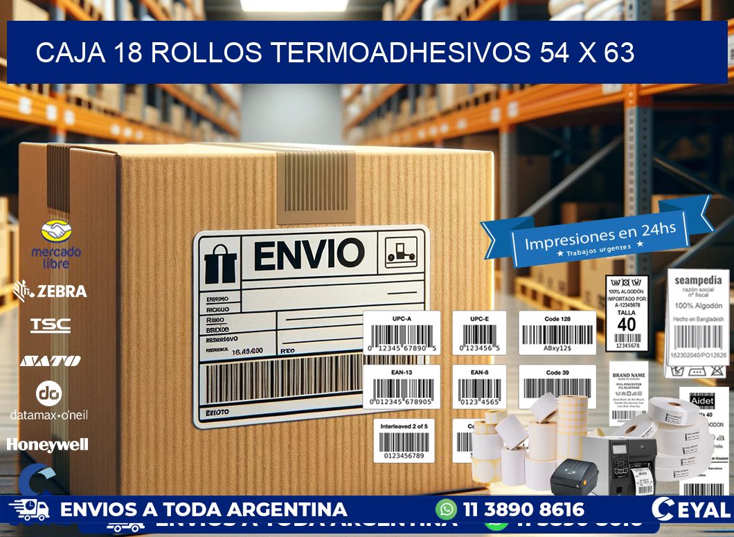 CAJA 18 ROLLOS TERMOADHESIVOS 54 x 63