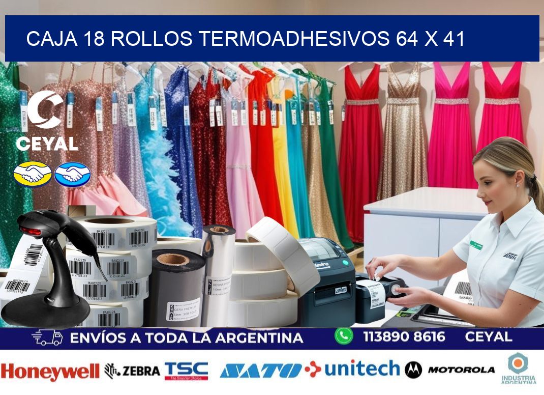 CAJA 18 ROLLOS TERMOADHESIVOS 64 x 41