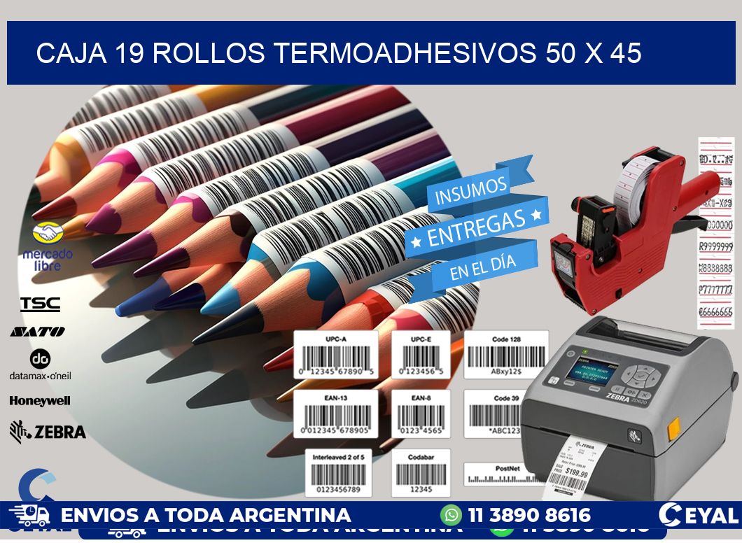 CAJA 19 ROLLOS TERMOADHESIVOS 50 x 45