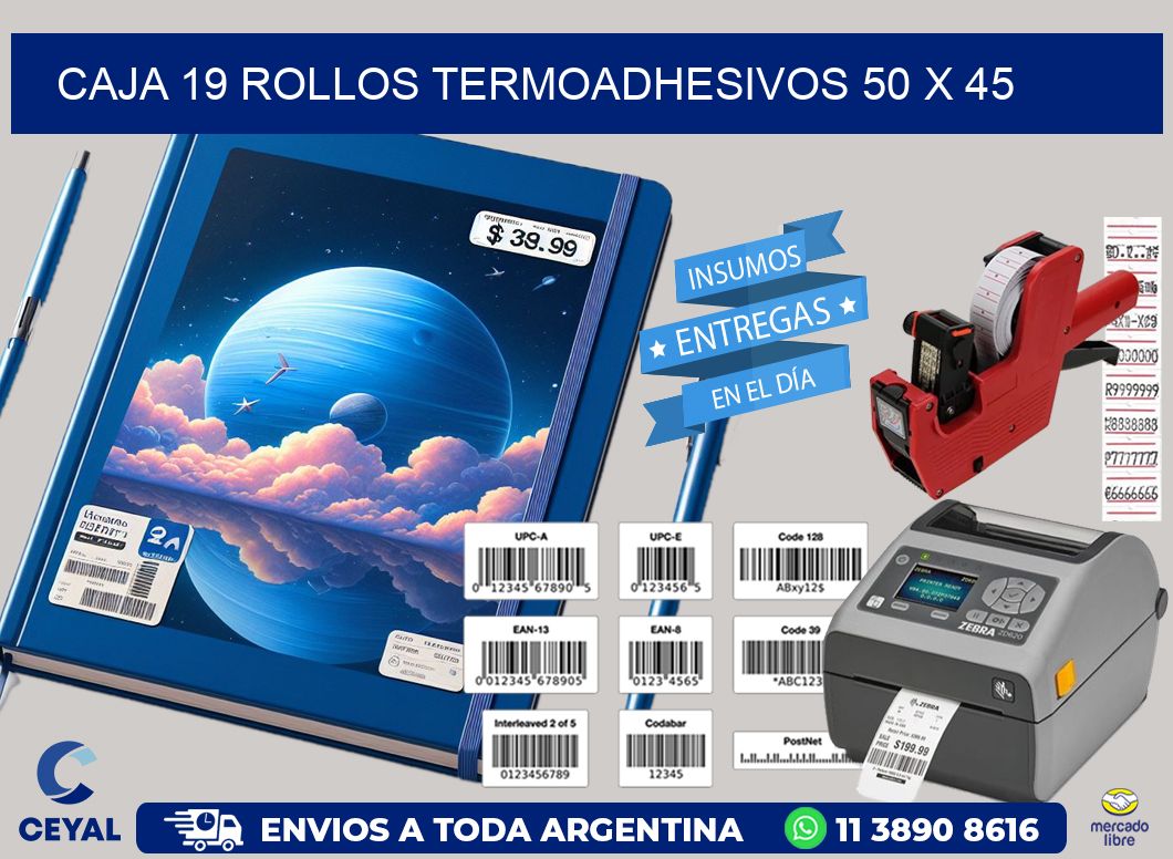 CAJA 19 ROLLOS TERMOADHESIVOS 50 x 45