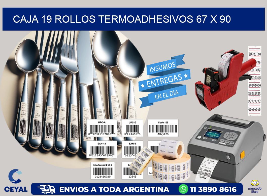 CAJA 19 ROLLOS TERMOADHESIVOS 67 x 90