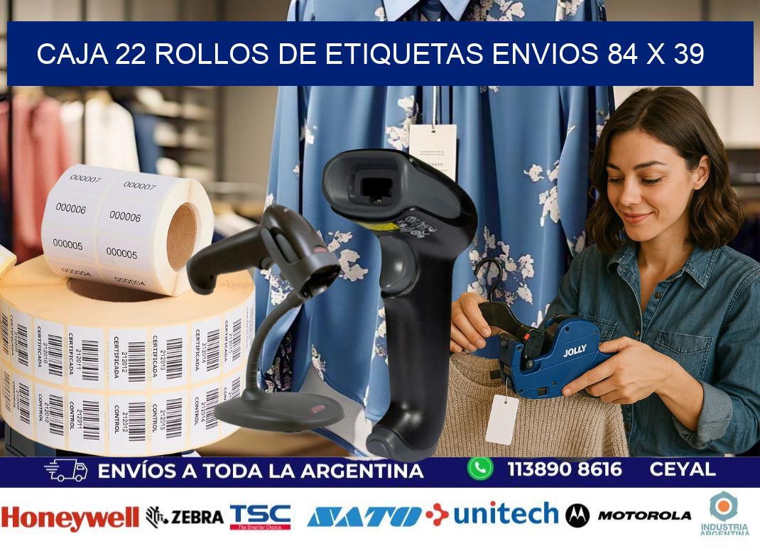 CAJA 22 ROLLOS DE ETIQUETAS ENVIOS 84 x 39