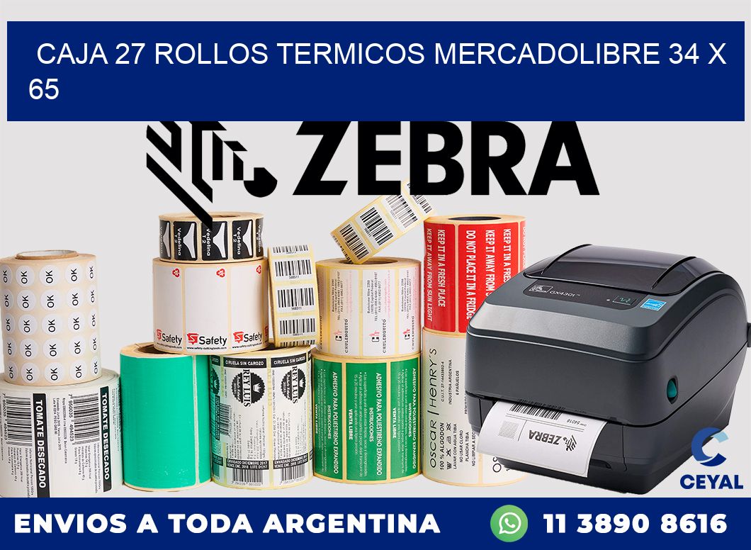 CAJA 27 ROLLOS TERMICOS MERCADOLIBRE 34 x 65