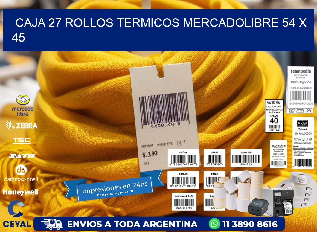 CAJA 27 ROLLOS TERMICOS MERCADOLIBRE 54 x 45