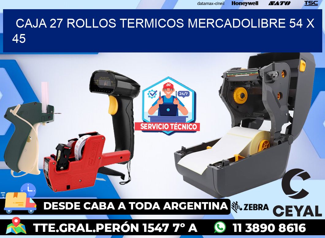 CAJA 27 ROLLOS TERMICOS MERCADOLIBRE 54 x 45