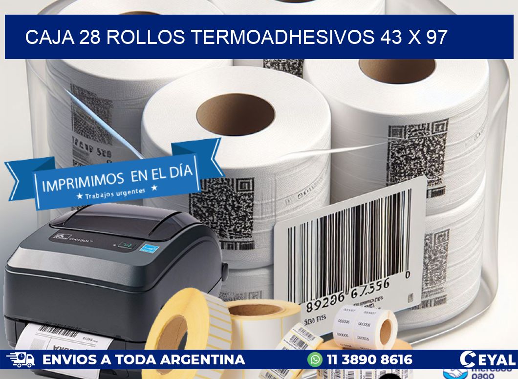 CAJA 28 ROLLOS TERMOADHESIVOS 43 x 97