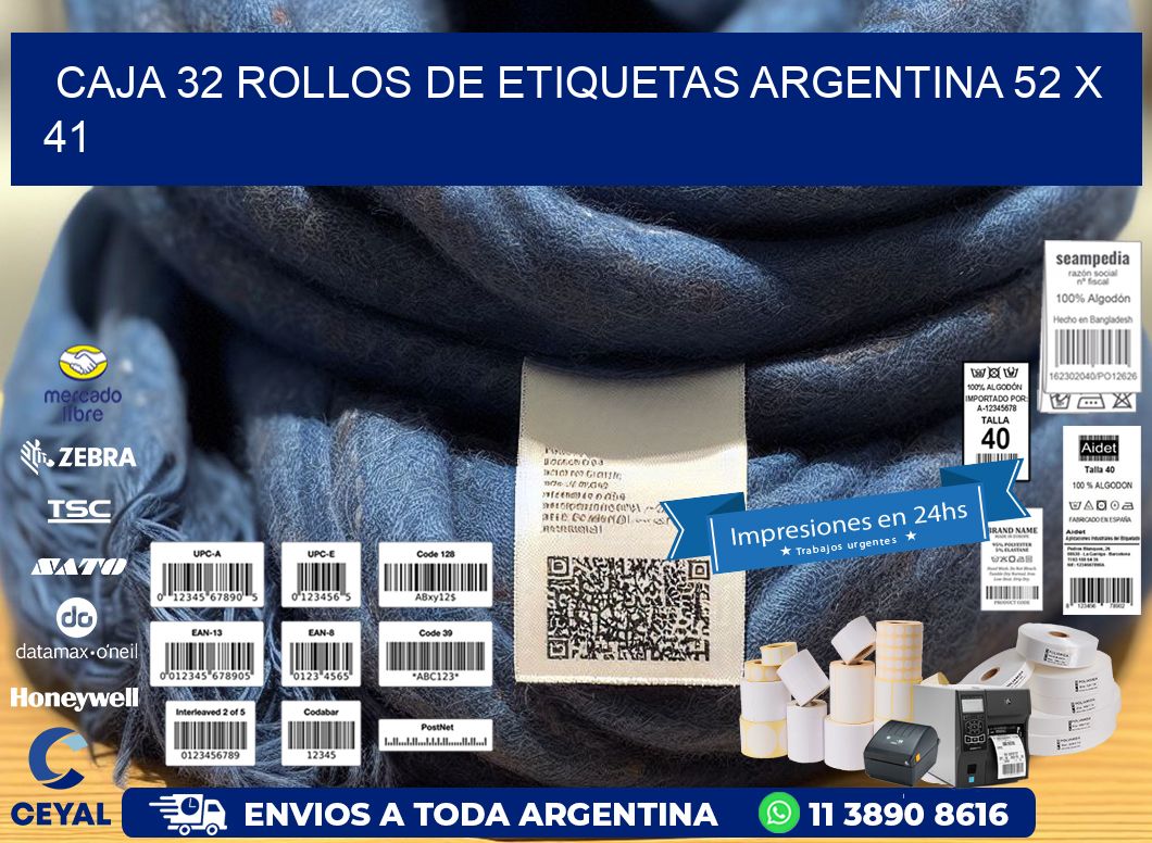 CAJA 32 ROLLOS DE ETIQUETAS ARGENTINA 52 x 41