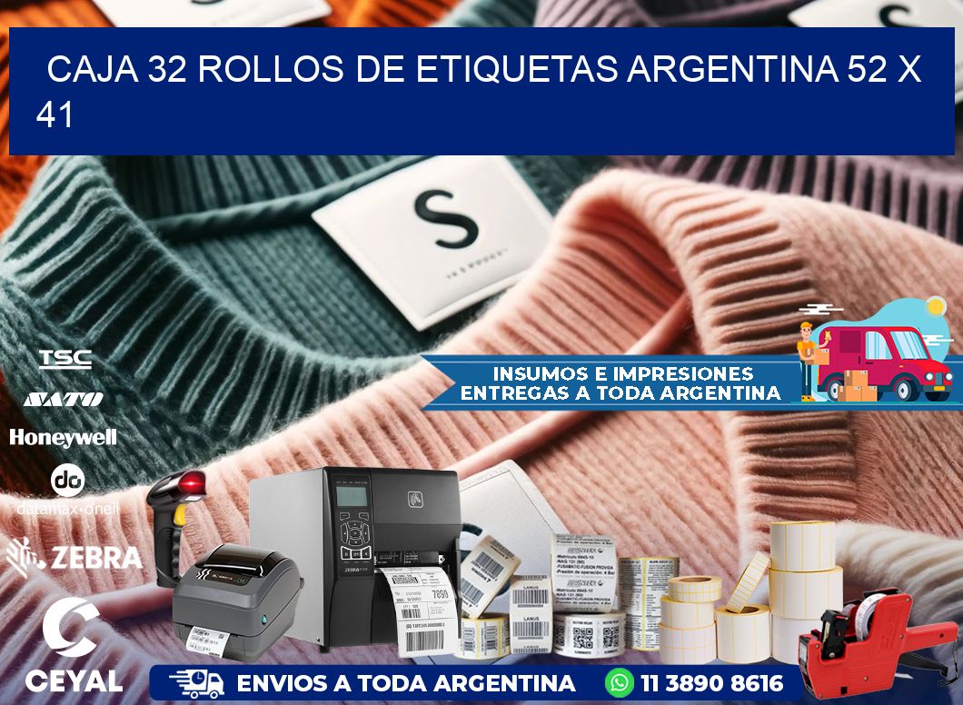 CAJA 32 ROLLOS DE ETIQUETAS ARGENTINA 52 x 41
