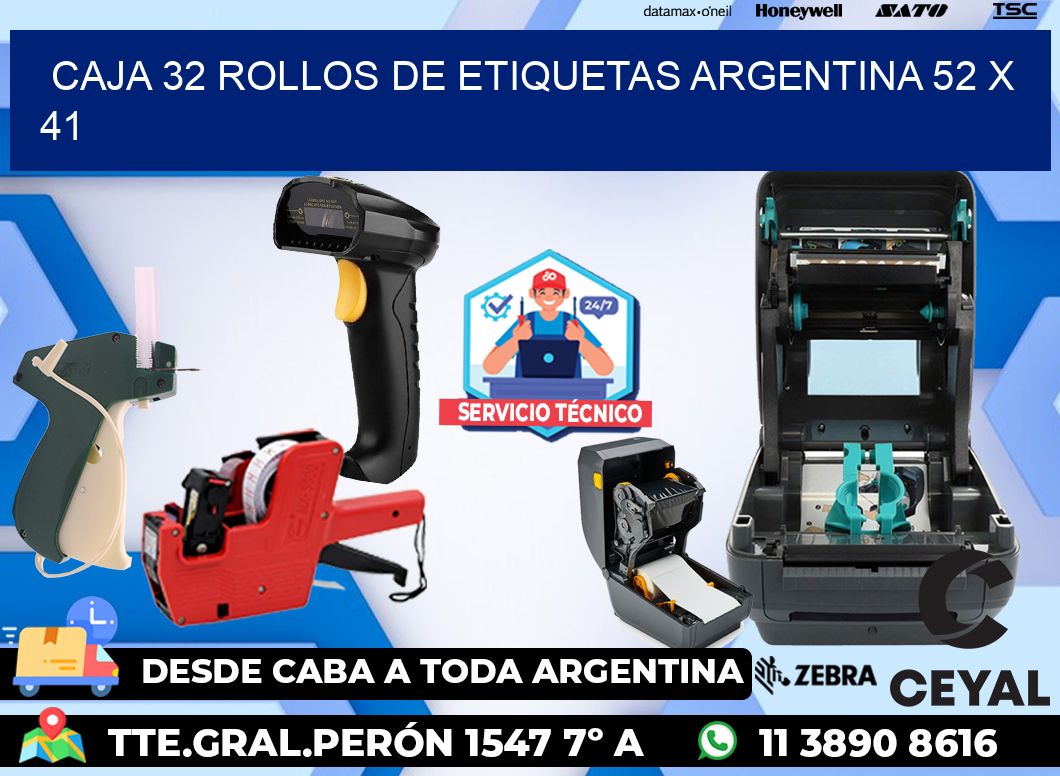 CAJA 32 ROLLOS DE ETIQUETAS ARGENTINA 52 x 41