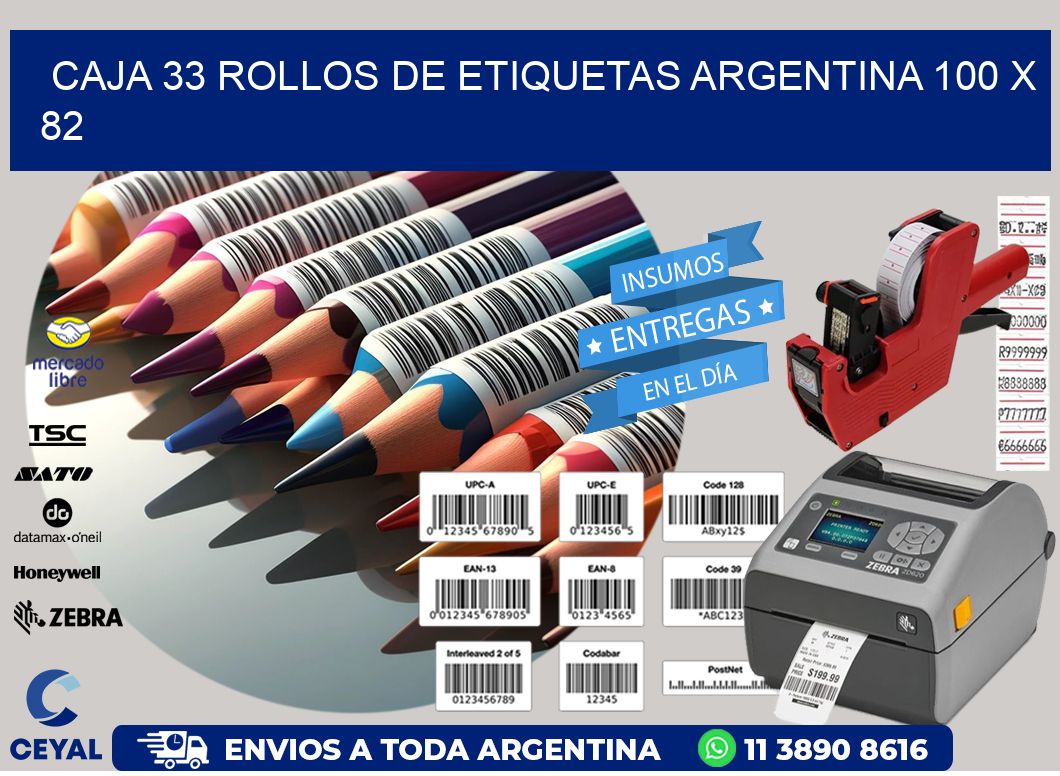 CAJA 33 ROLLOS DE ETIQUETAS ARGENTINA 100 x 82
