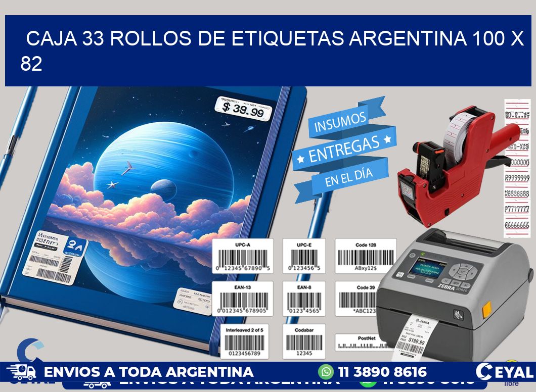 CAJA 33 ROLLOS DE ETIQUETAS ARGENTINA 100 x 82