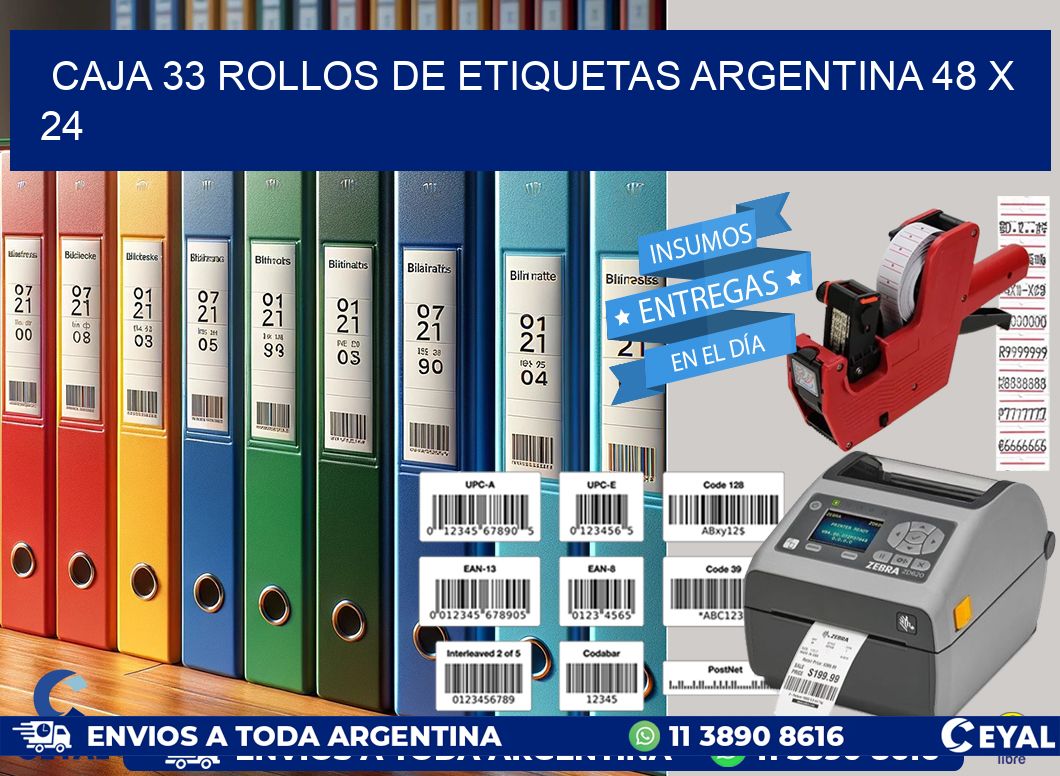 CAJA 33 ROLLOS DE ETIQUETAS ARGENTINA 48 x 24