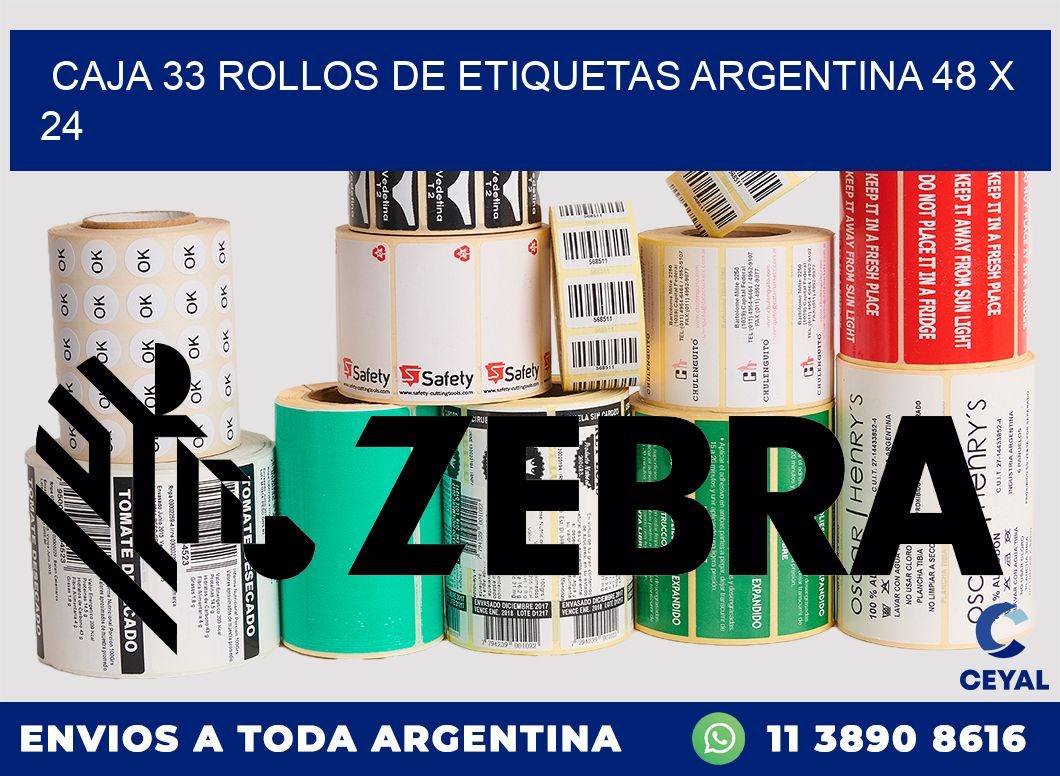 CAJA 33 ROLLOS DE ETIQUETAS ARGENTINA 48 x 24