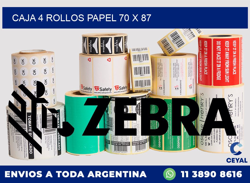 CAJA 4 ROLLOS PAPEL 70 x 87