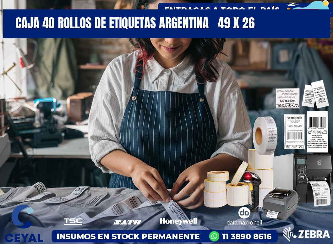 CAJA 40 ROLLOS DE ETIQUETAS ARGENTINA   49 x 26