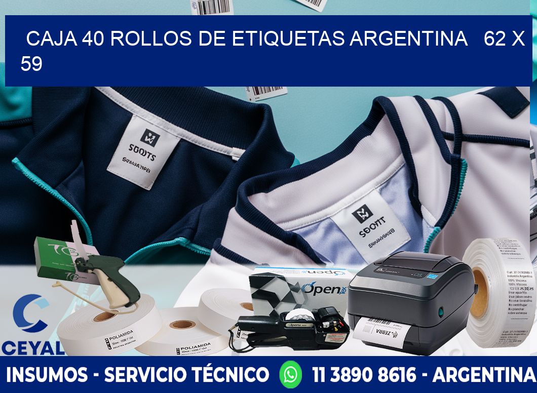 CAJA 40 ROLLOS DE ETIQUETAS ARGENTINA   62 x 59