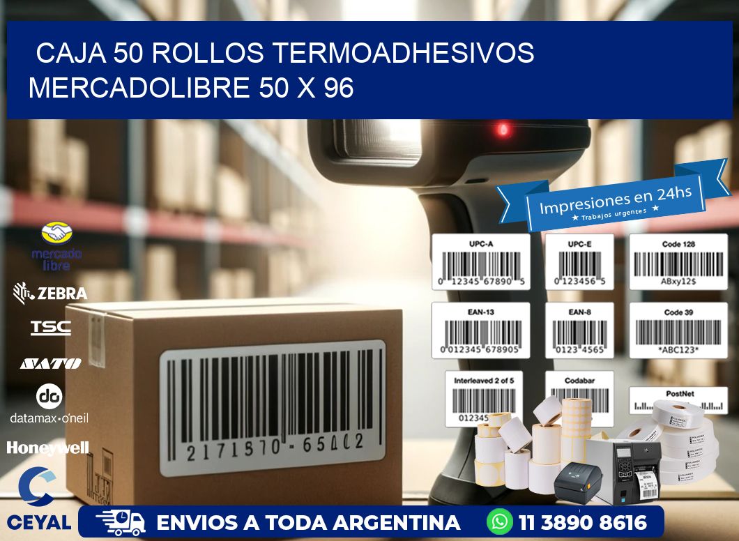 CAJA 50 ROLLOS TERMOADHESIVOS MERCADOLIBRE 50 x 96