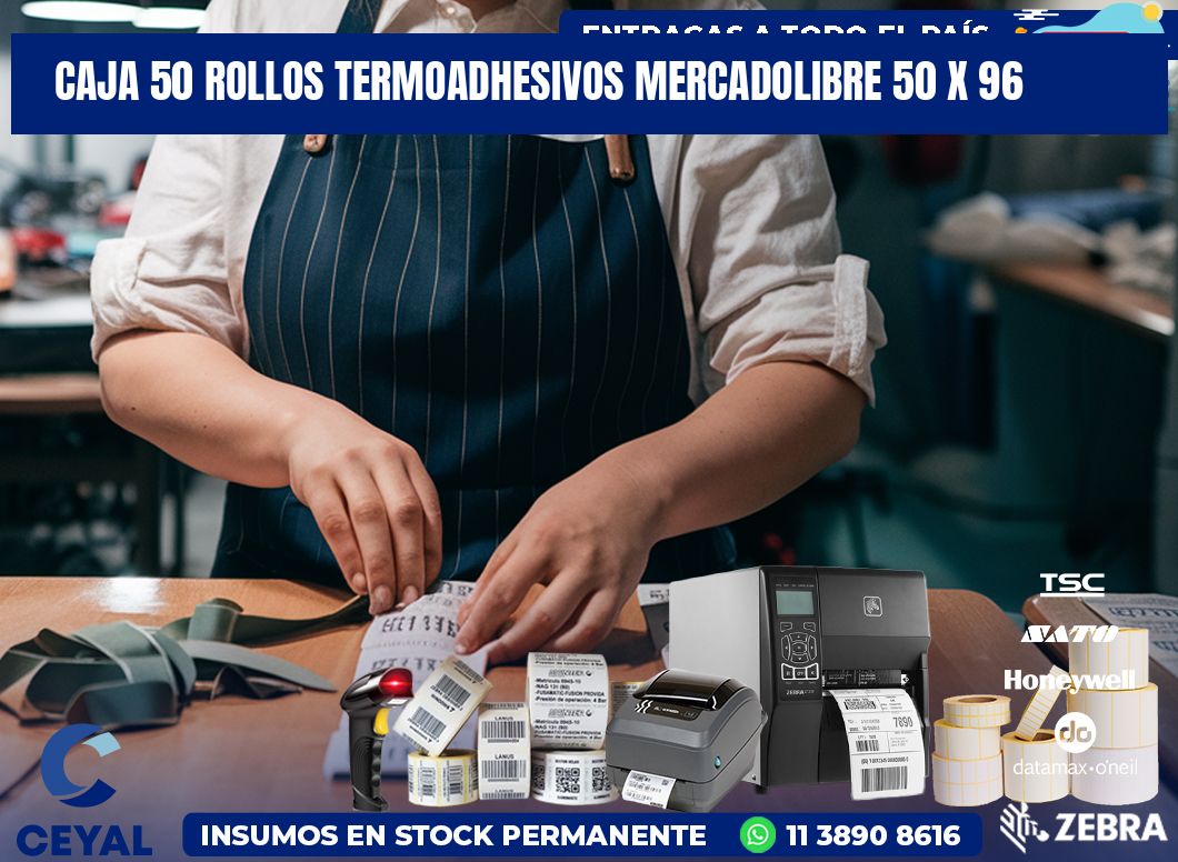 CAJA 50 ROLLOS TERMOADHESIVOS MERCADOLIBRE 50 x 96