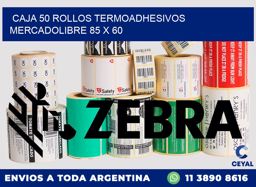 CAJA 50 ROLLOS TERMOADHESIVOS MERCADOLIBRE 85 x 60
