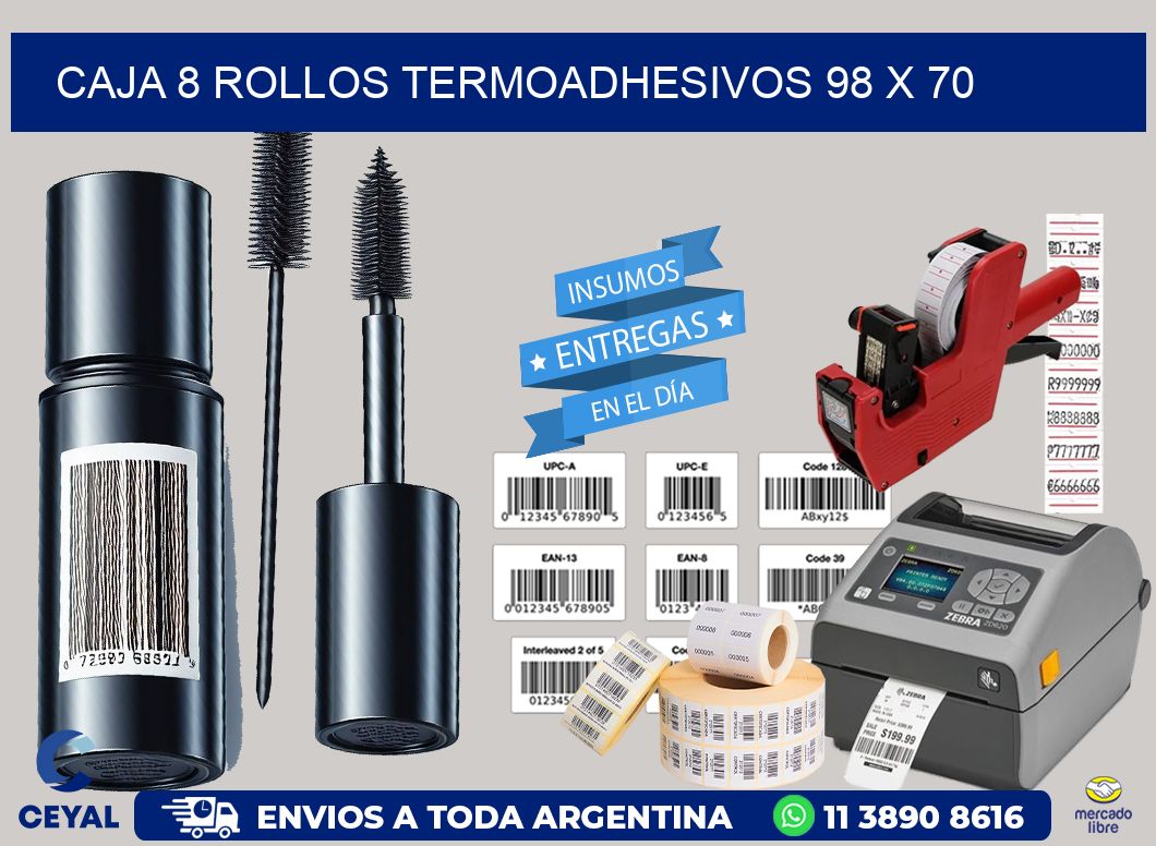 CAJA 8 ROLLOS TERMOADHESIVOS 98 x 70