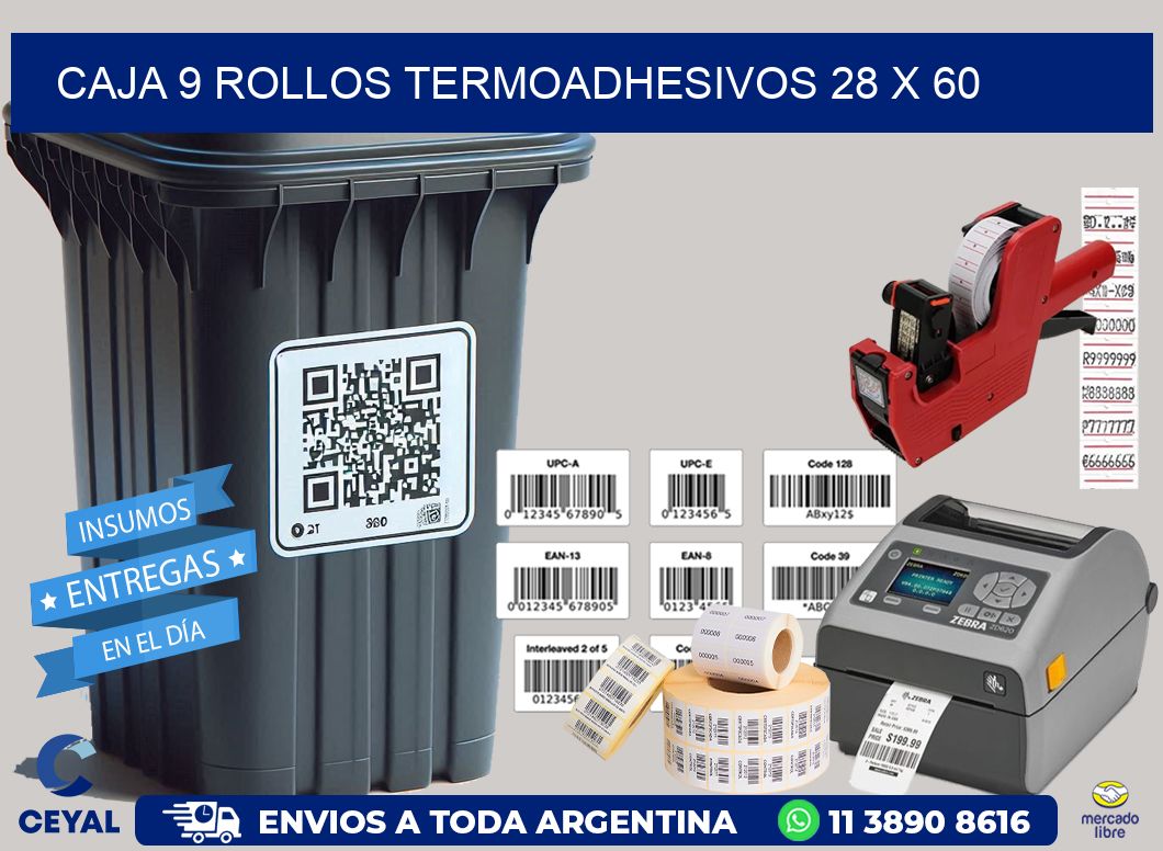 CAJA 9 ROLLOS TERMOADHESIVOS 28 x 60