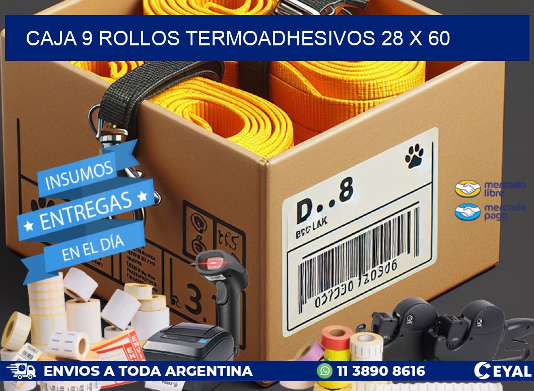 CAJA 9 ROLLOS TERMOADHESIVOS 28 x 60