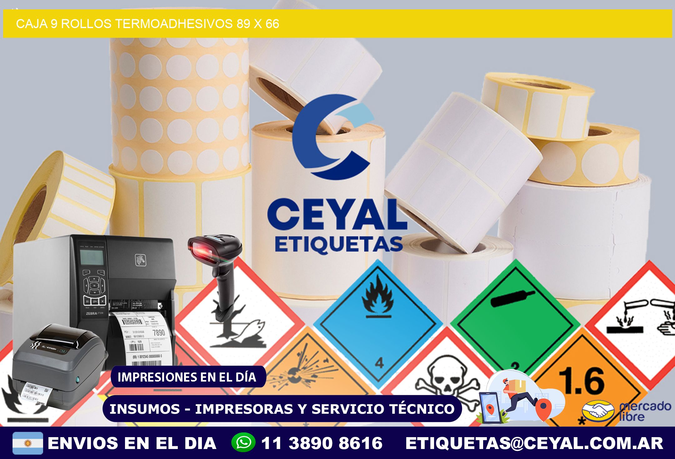 CAJA 9 ROLLOS TERMOADHESIVOS 89 x 66