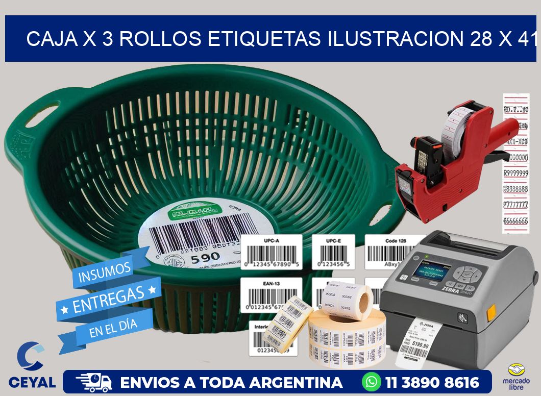 Caja X 3 Rollos Etiquetas Ilustracion 28 x 41